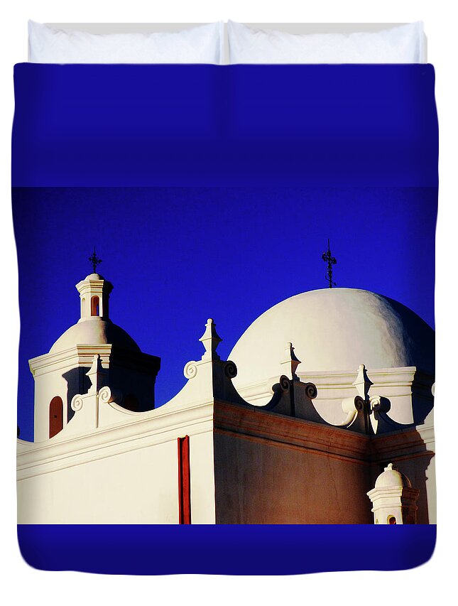Mission Duvet Cover featuring the photograph Mission at Sunrise by Alan Socolik