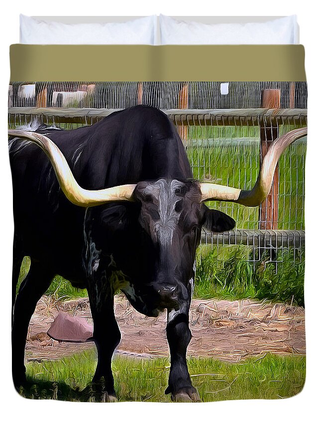 Bull Duvet Cover featuring the photograph Mission Longhorn La Purisima Detail by Floyd Snyder