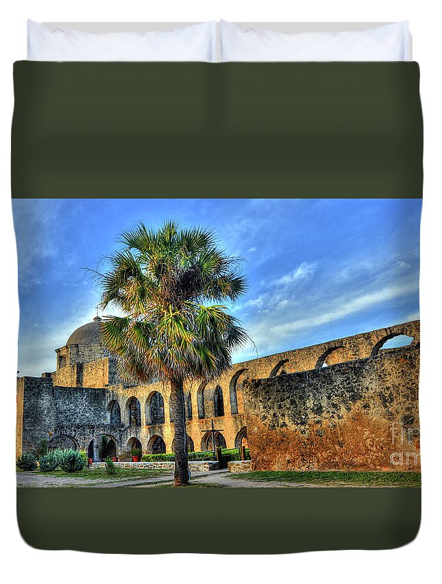 San Antonio Duvet Cover featuring the photograph Mission San Jose HDR by Michael Tidwell