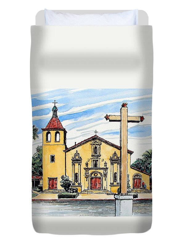 California Duvet Cover featuring the painting Mission Santa Clara de Asis by Terry Banderas