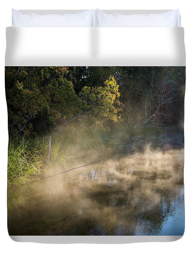 Autumn Color Duvet Cover featuring the photograph Mist on the Water by Robert Potts