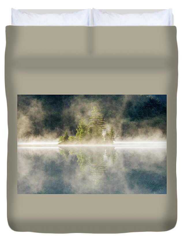 Mont Duvet Cover featuring the photograph Misty Island by Mircea Costina Photography