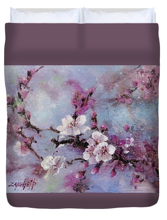 Flowers Duvet Cover featuring the painting Misty by Laura Lee Zanghetti