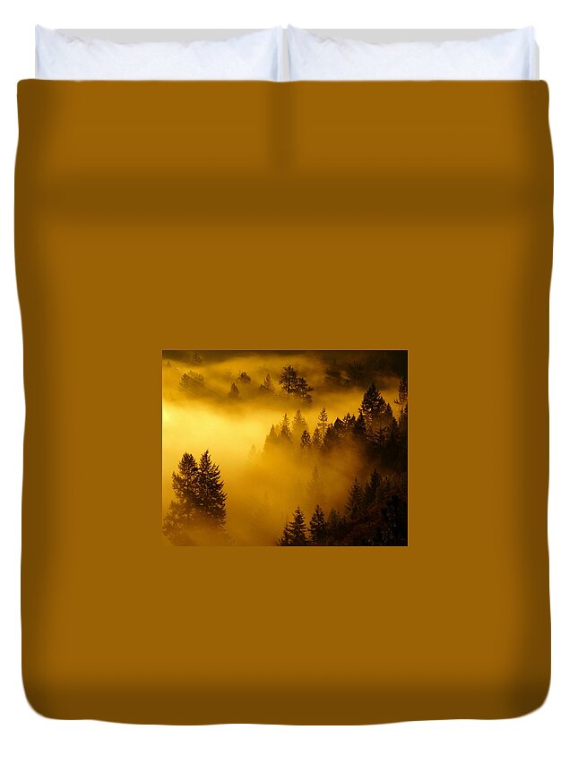 Nature Duvet Cover featuring the photograph Misty Morning Sunrise by Ben Upham III