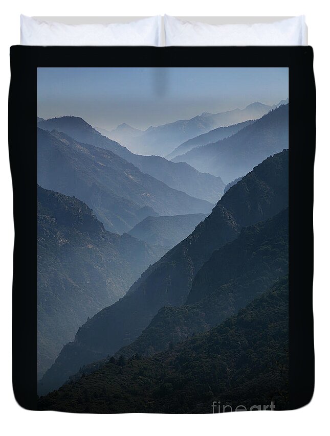 Mountains Duvet Cover featuring the photograph Misty Peaks by Timothy Johnson
