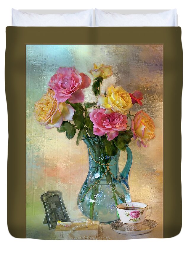 Still Life Duvet Cover featuring the photograph Misty Watercolor Memories by Harriet Feagin