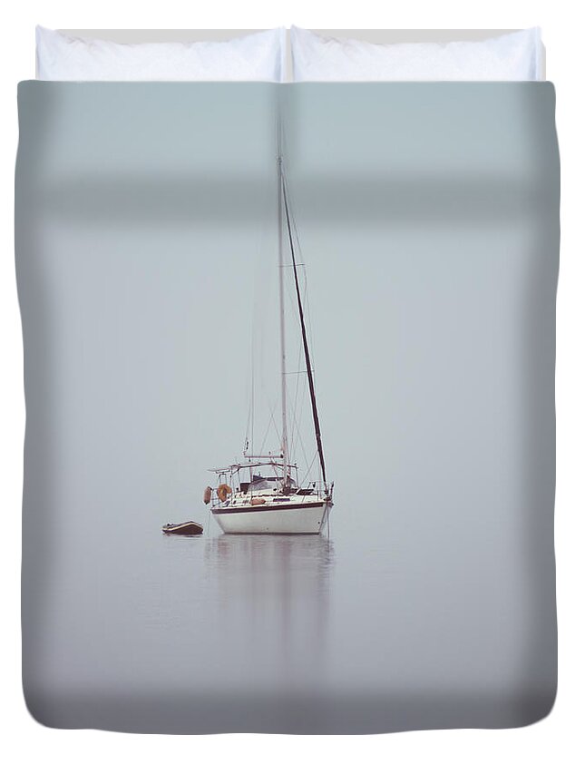 Boat Duvet Cover featuring the photograph Misty Weather by Stelios Kleanthous