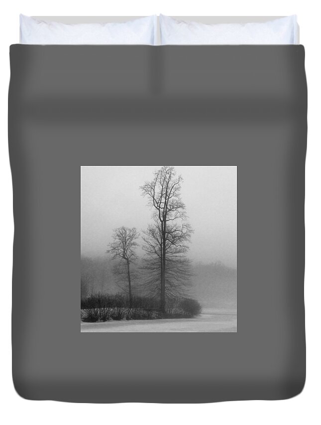Black And White Duvet Cover featuring the photograph Misty Winter Day by GeeLeesa Productions