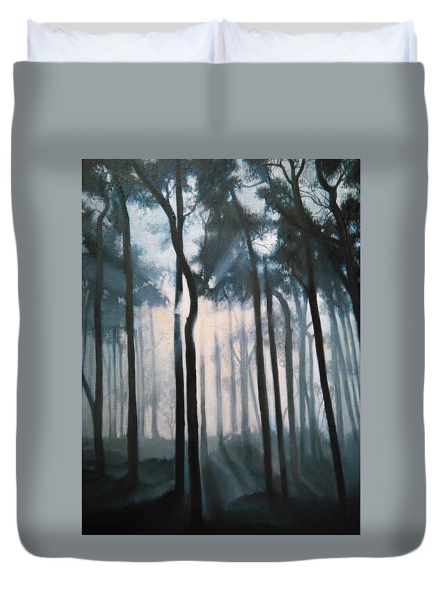Woods Duvet Cover featuring the painting Misty Woods by Caroline Philp