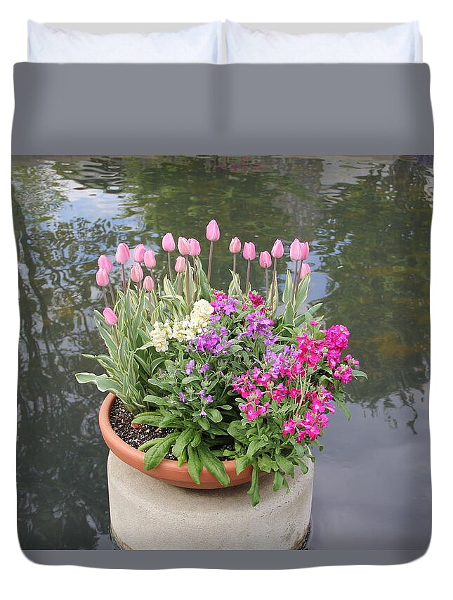 Flowers Duvet Cover featuring the photograph Mixed Flower Planter by Allen Nice-Webb