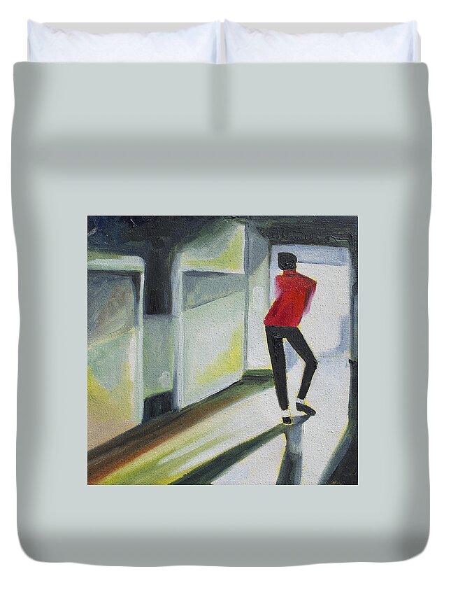 Michael Jackson Duvet Cover featuring the painting Mj one of five number three by Patricia Arroyo