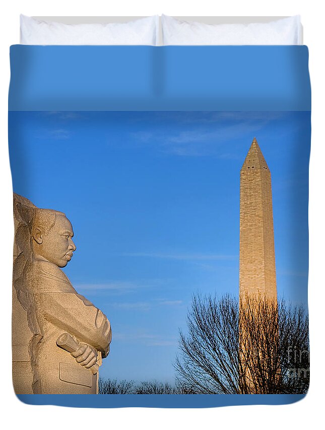 Washington Duvet Cover featuring the photograph MLK and Washington Monuments by Olivier Le Queinec