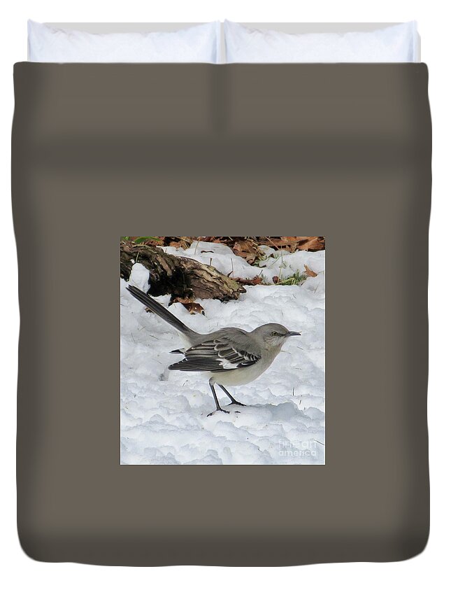 Mockingbird Duvet Cover featuring the photograph Mockingbird in the Snow by CAC Graphics