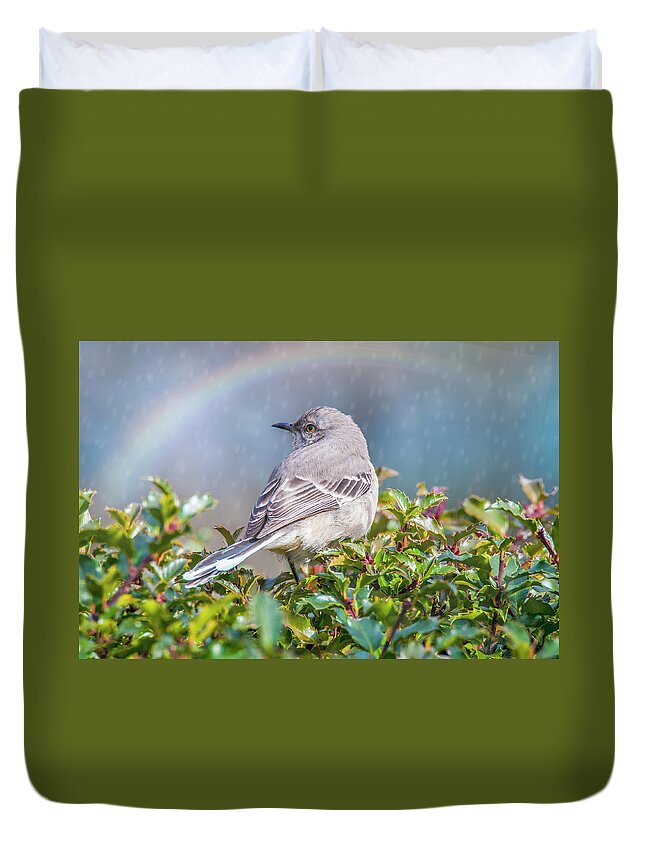 Mockingbird Duvet Cover featuring the photograph Mockingbird Rainbow by Cathy Kovarik