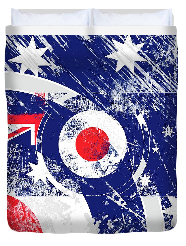 Mod Duvet Cover featuring the digital art Mod Roundel Australia Flag in Grunge Distressed Style by Garaga Designs