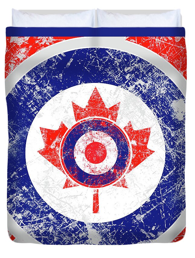 Mod Duvet Cover featuring the digital art Mod Roundel Canadian Maple Leaf in Grunge Distressed Style by Garaga Designs