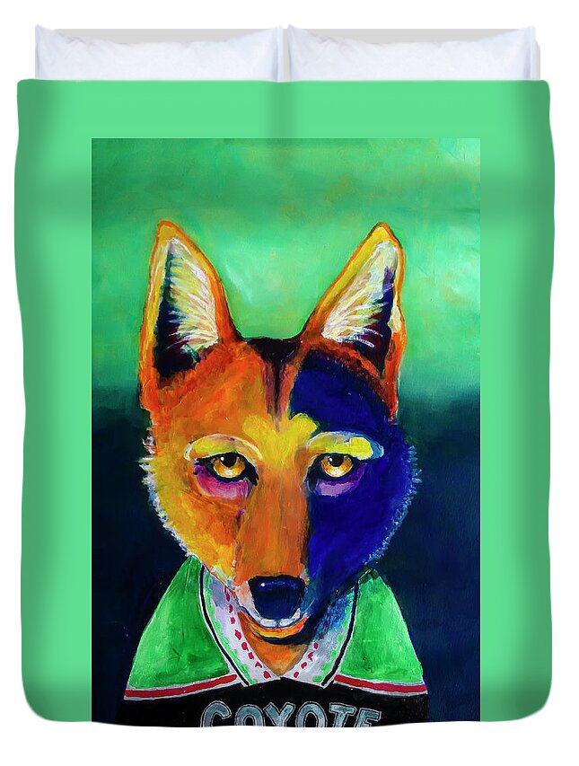 Coyote Duvet Cover featuring the painting Modern Coyote by Rick Mosher