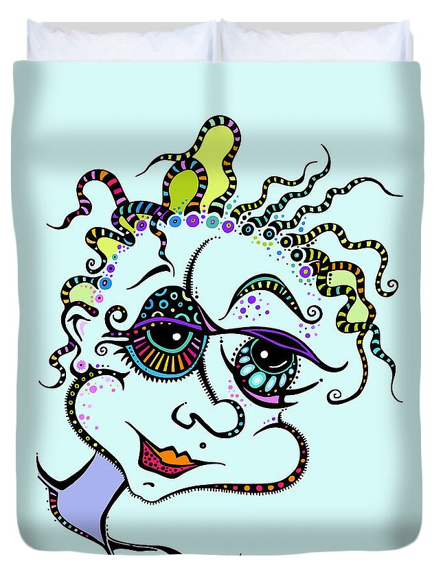 Color Added To Black And White Drawing Of Girl Duvet Cover featuring the digital art Modern Day Medusa by Tanielle Childers