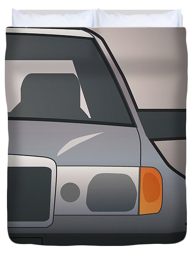 Car Duvet Cover featuring the mixed media Modern Euro Icons Series Mercedes Benz W124 500E Split by Tom Mayer II Monkey Crisis On Mars