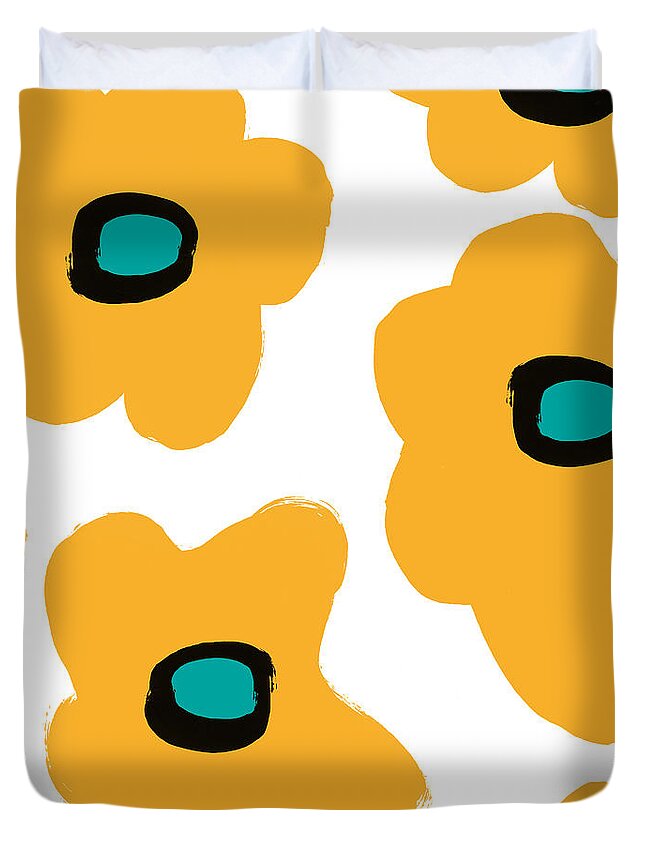 Modern Duvet Cover featuring the painting Modern Yellow Flowers- Art by Linda Woods by Linda Woods