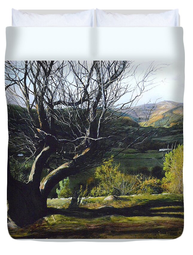 Landscape Duvet Cover featuring the painting Moel Famau from Loggerheads by Harry Robertson