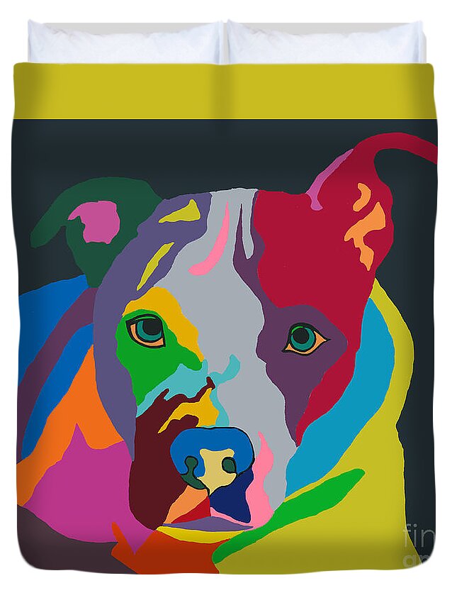 Pit Bull Duvet Cover featuring the painting Molly Psychedelic by Ania M Milo