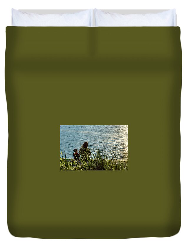 Sea Duvet Cover featuring the photograph Mother and Son by Ed Clark