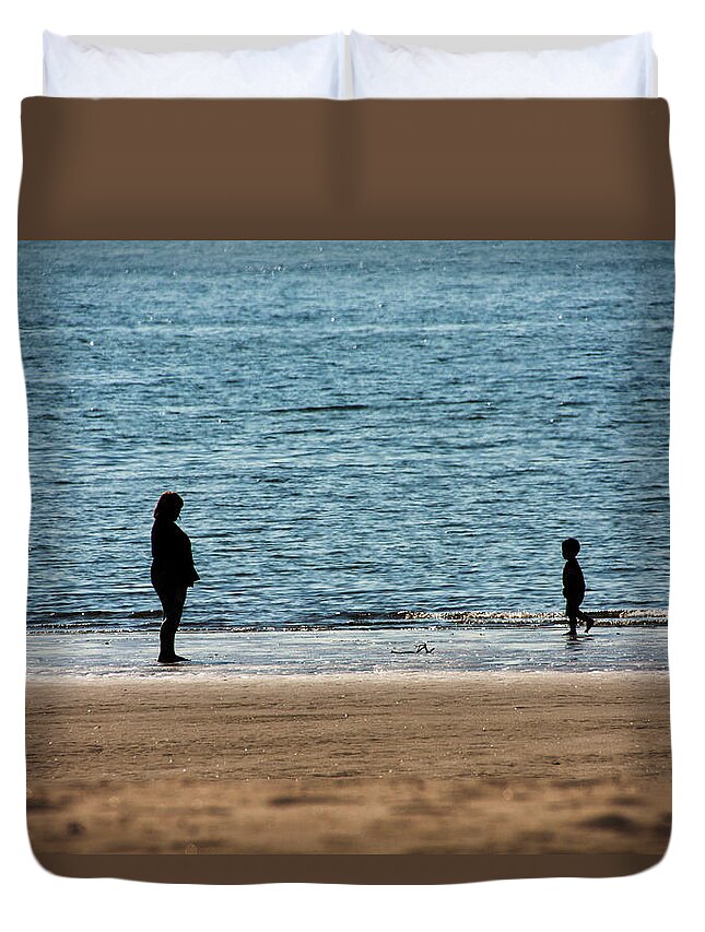 Mom And Son Moments Duvet Cover featuring the photograph Mom And Son Moments by Karol Livote