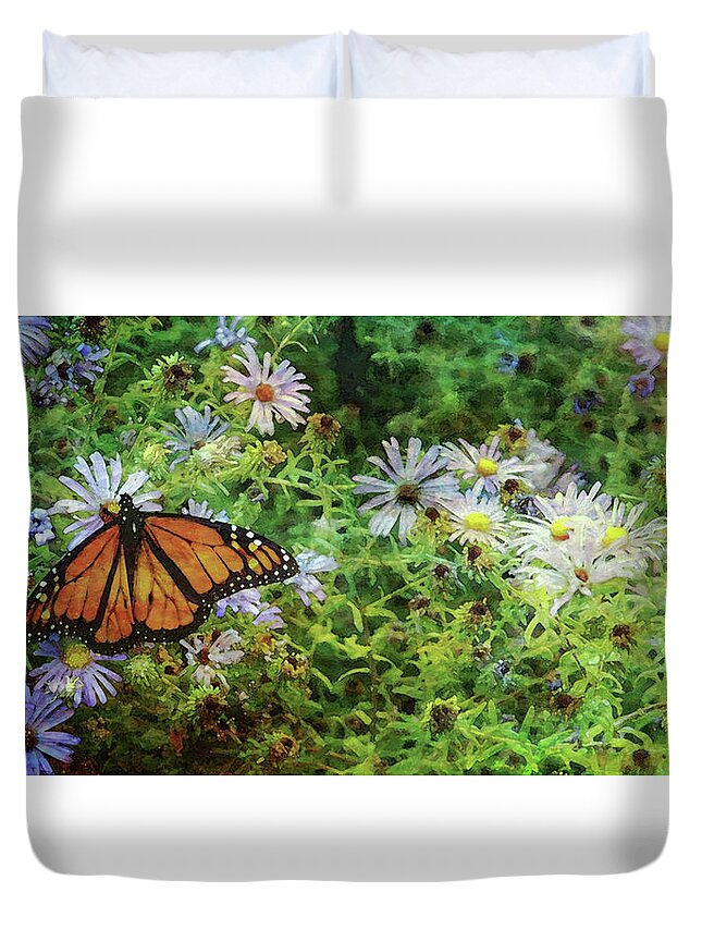 Monarch Butterfly Duvet Cover featuring the photograph Monarch And Aster 5626 IDP_2Monarch And Aster 5626 IDP_2 by Steven Ward