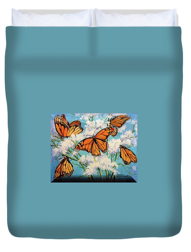Artwork Duvet Cover featuring the painting Monarchs by Cynthia Westbrook