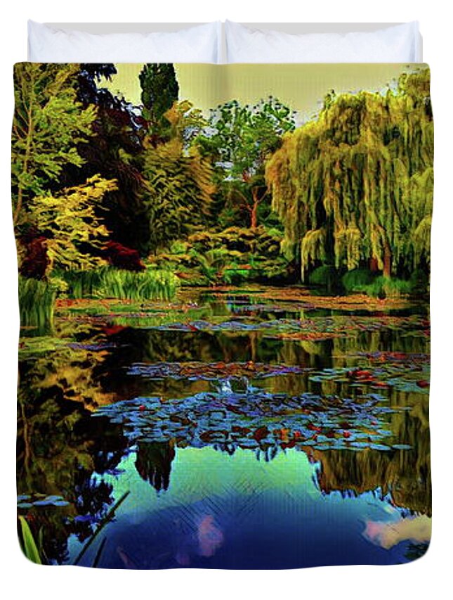 Artist Duvet Cover featuring the digital art Monet's flower garden - Water Lilies by Russ Harris