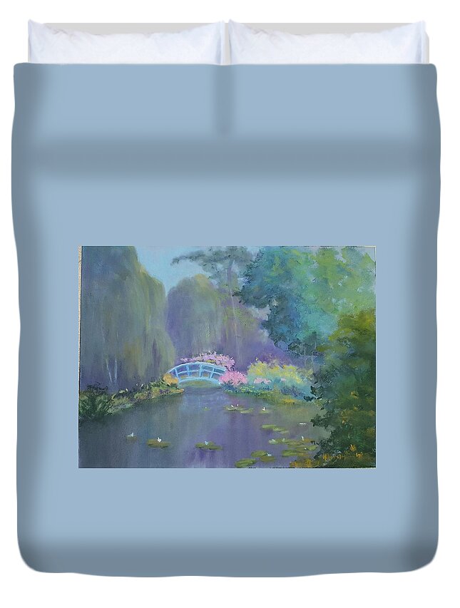 Pastel Duvet Cover featuring the painting Monet's Garden by Judy Fischer Walton