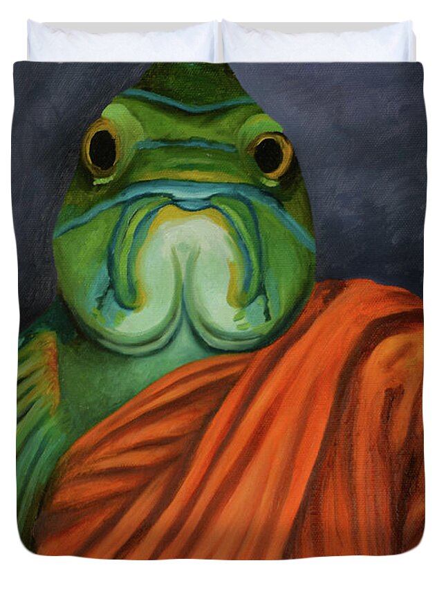 Monk Fish Duvet Cover featuring the painting Monk Fish by Leah Saulnier The Painting Maniac