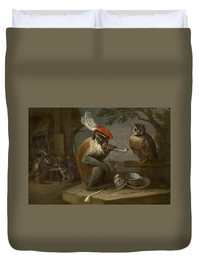 17th Century Art Duvet Cover featuring the photograph Monkey Trick by David Teniers the Younger