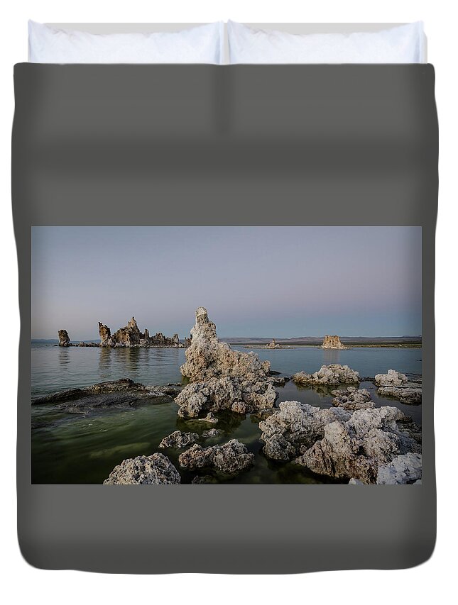 Desert Duvet Cover featuring the photograph Mono Lake at Dusk by Margaret Pitcher