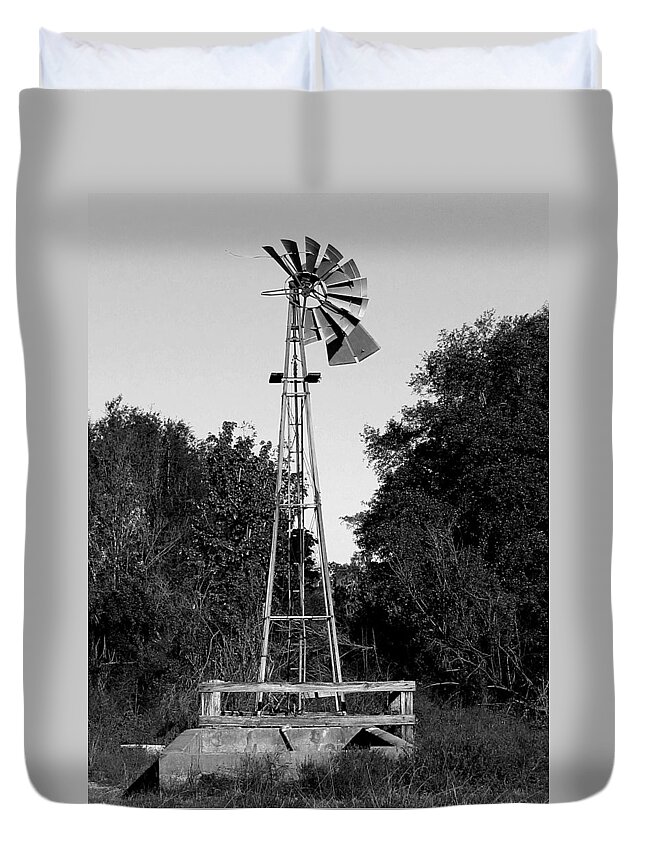Windmill Duvet Cover featuring the photograph Monochrome Abandoned Windmill Whisper Windmill  by Christopher Mercer