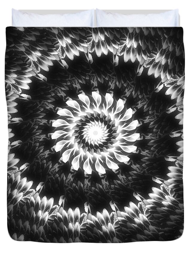 Mandala Duvet Cover featuring the digital art Monochrome Petals Mandala by Mimulux Patricia No