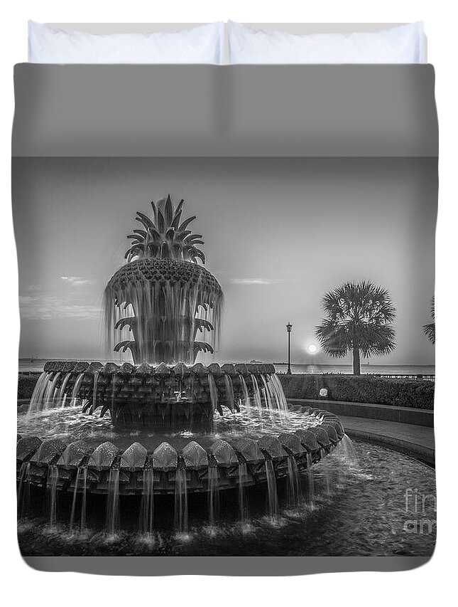 Pineapple Fountain Duvet Cover featuring the photograph Monochrome Pineapple by Dale Powell