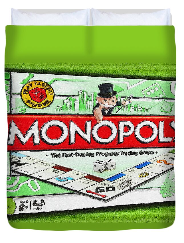 Monopoly Duvet Cover featuring the painting Monopoly Board Game Painting by Tony Rubino