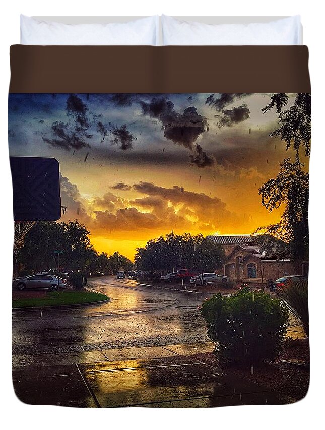 Sunset Duvet Cover featuring the photograph Monsoon Sunset by Melanie Lankford Photography