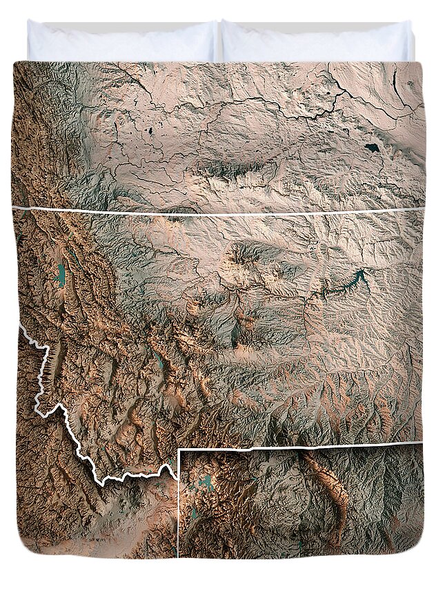 Montana Duvet Cover featuring the digital art Montana State USA 3D Render Topographic Map Neutral Border by Frank Ramspott