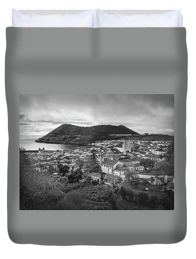 Kelly Hazel Duvet Cover featuring the photograph Monte Brasil and Angra do Heroismo, Terceira Island, Azores by Kelly Hazel