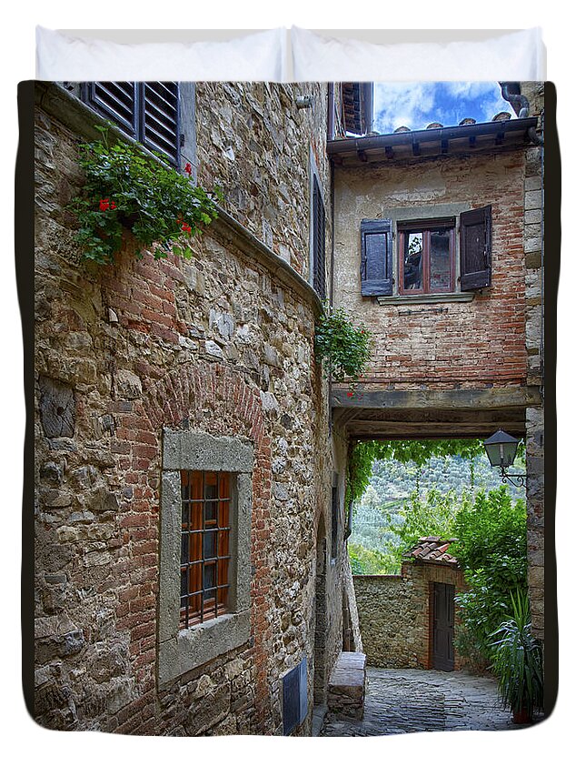 Hill Town Duvet Cover featuring the photograph Montefioralle Tuscany 2 by Kathy Adams Clark