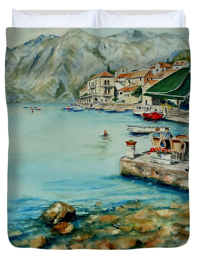Rocks Duvet Cover featuring the painting Montenegro Coast I by Sonia Mocnik