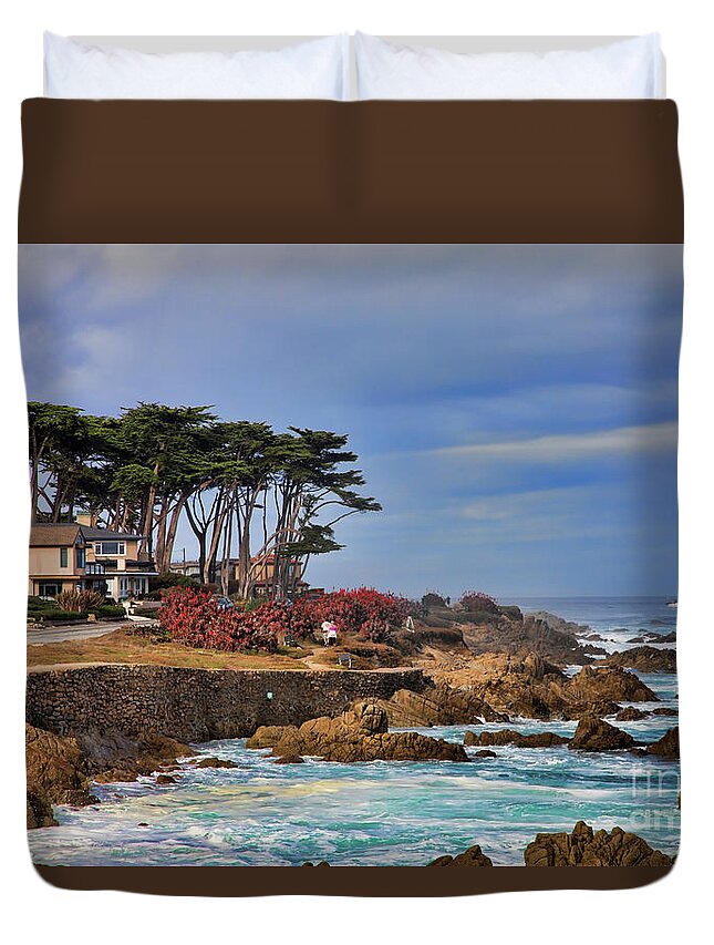 Monterey Ocean Cypress Trees Pacific Ocean Color Duvet Cover For