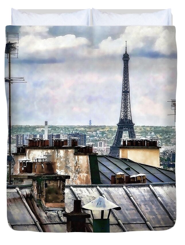 Cityscape Duvet Cover featuring the photograph Montmartre Rooftop by Jim Hill