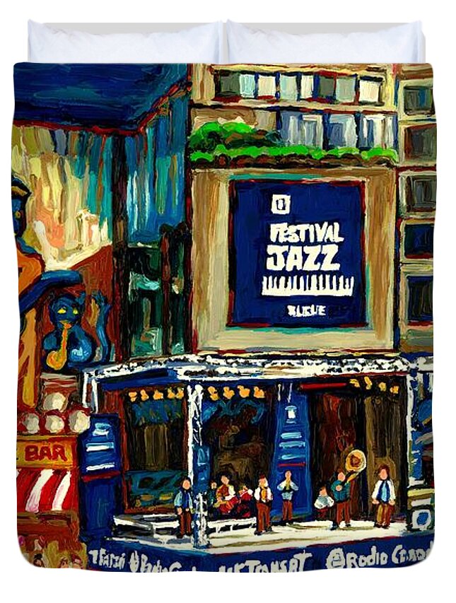 Montreal International Jazz Festival Duvet Cover featuring the painting Montreal International Jazz Festival by Carole Spandau