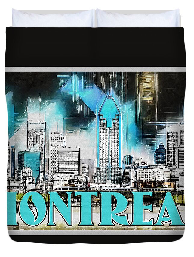 City Duvet Cover featuring the painting Montreal Lights by Kai Saarto