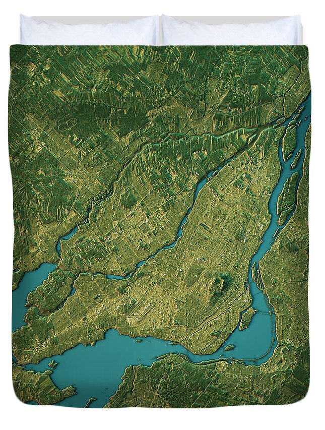 Montreal Duvet Cover featuring the digital art Montreal Topographic Map Natural Color Top View by Frank Ramspott