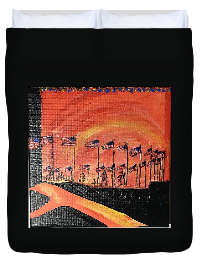 Original Duvet Cover featuring the painting Monument II by Leslie Byrne